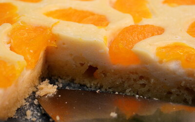 Veganer K&auml;sekuchen mit Mandarinen